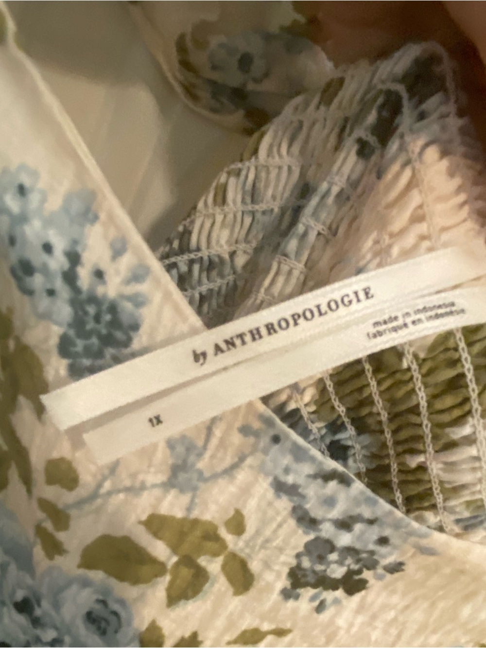 By Anthropologie Floral Blue Rose Maxi Square Neck Dress 1X - Picture 7 of 9